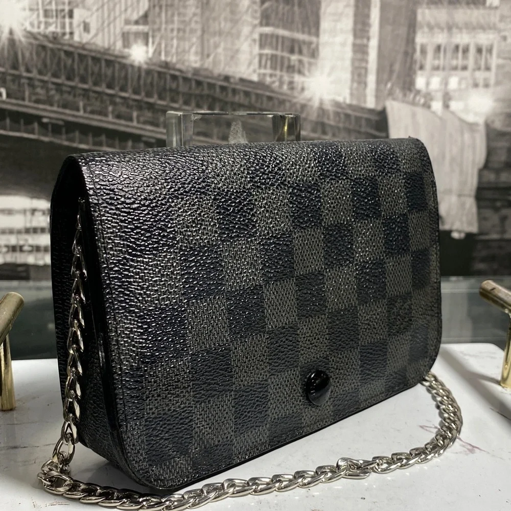 Black Checkered Chain Shoulder Bag - Women's Crossbody
